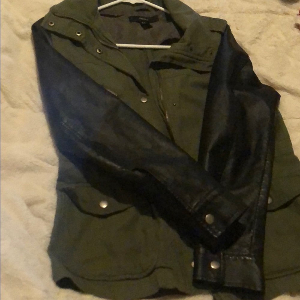 Army green jacket with black sleeves